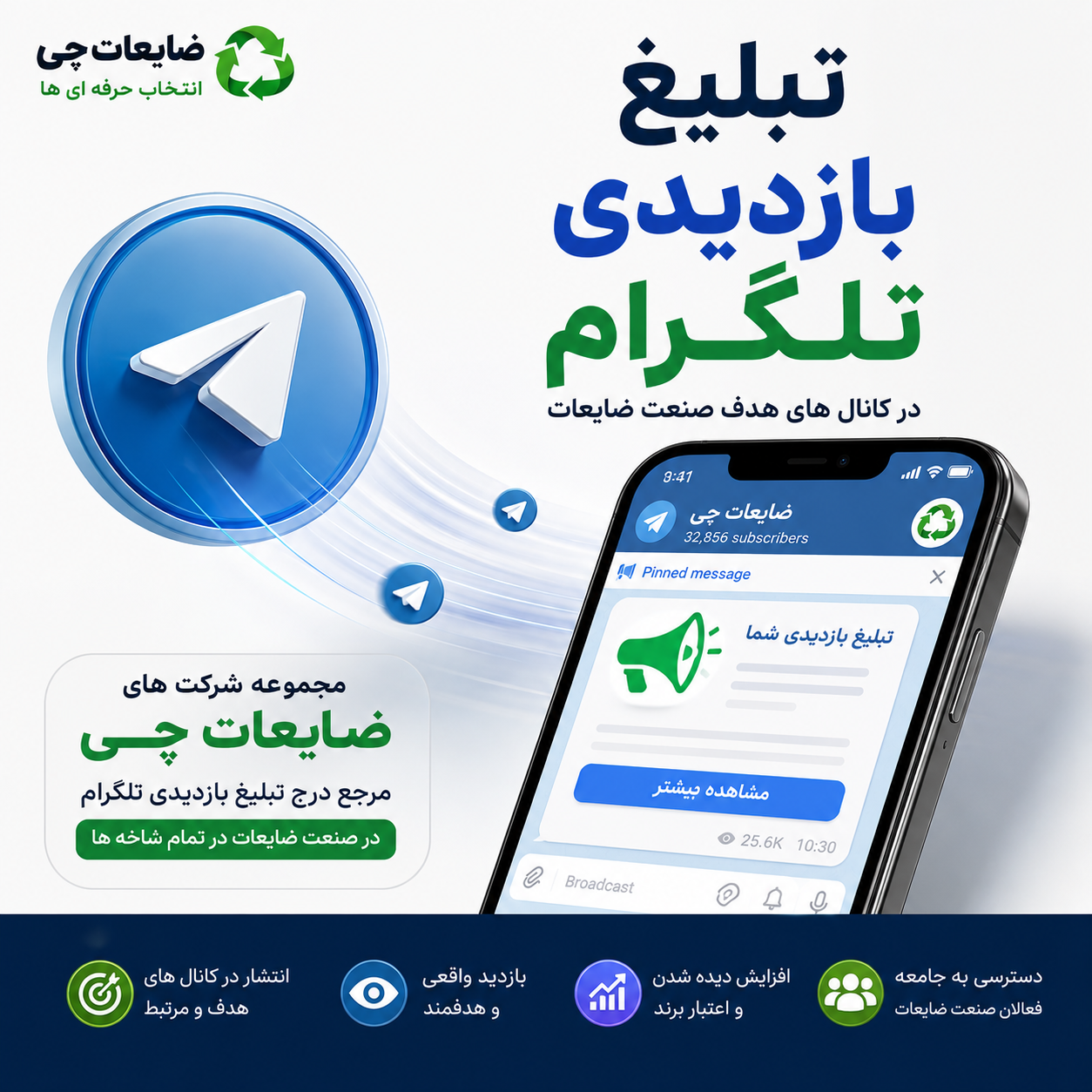 تبلیغ بازدیدی تلگرام در مجموعه شرکتهای ضایعات چی مرجع درج تبلیغ بازدیدی تلگرام در کانالهای هدف در صنعت ضایعات در تمام شاخه های ضایعات4